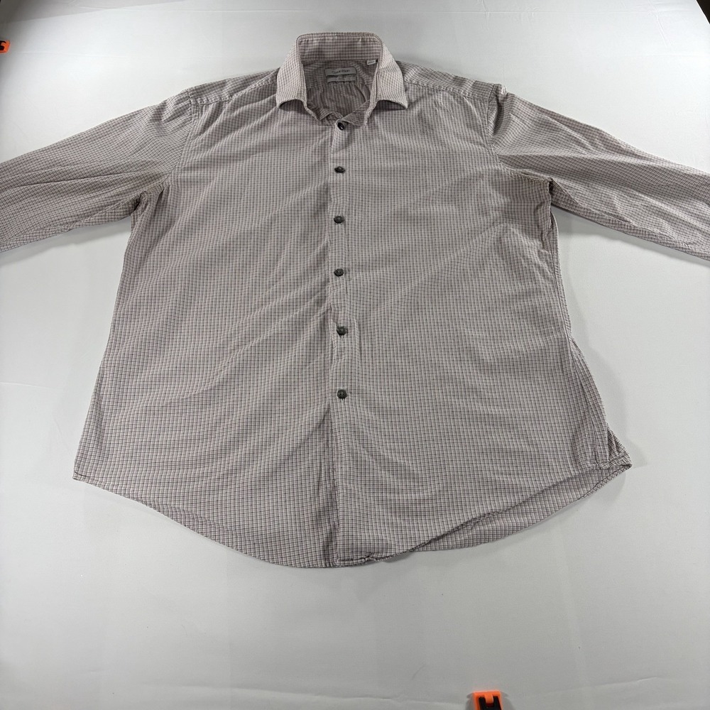 Calvin Klein Dress Shirt Mens 16 16.5 34/35 Large Slim Fit Plaid Long Sleeve